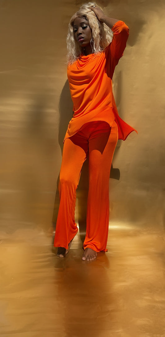 Orange Flowy Wide Leg Pant
