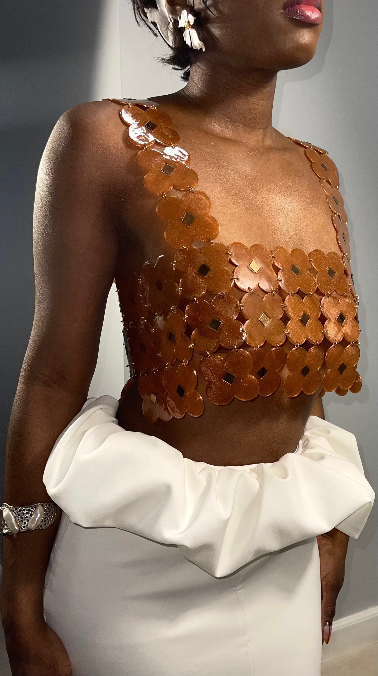 JEWELZ ONSUNDAY |Honey Brown Mirror Chainmail Petal Top