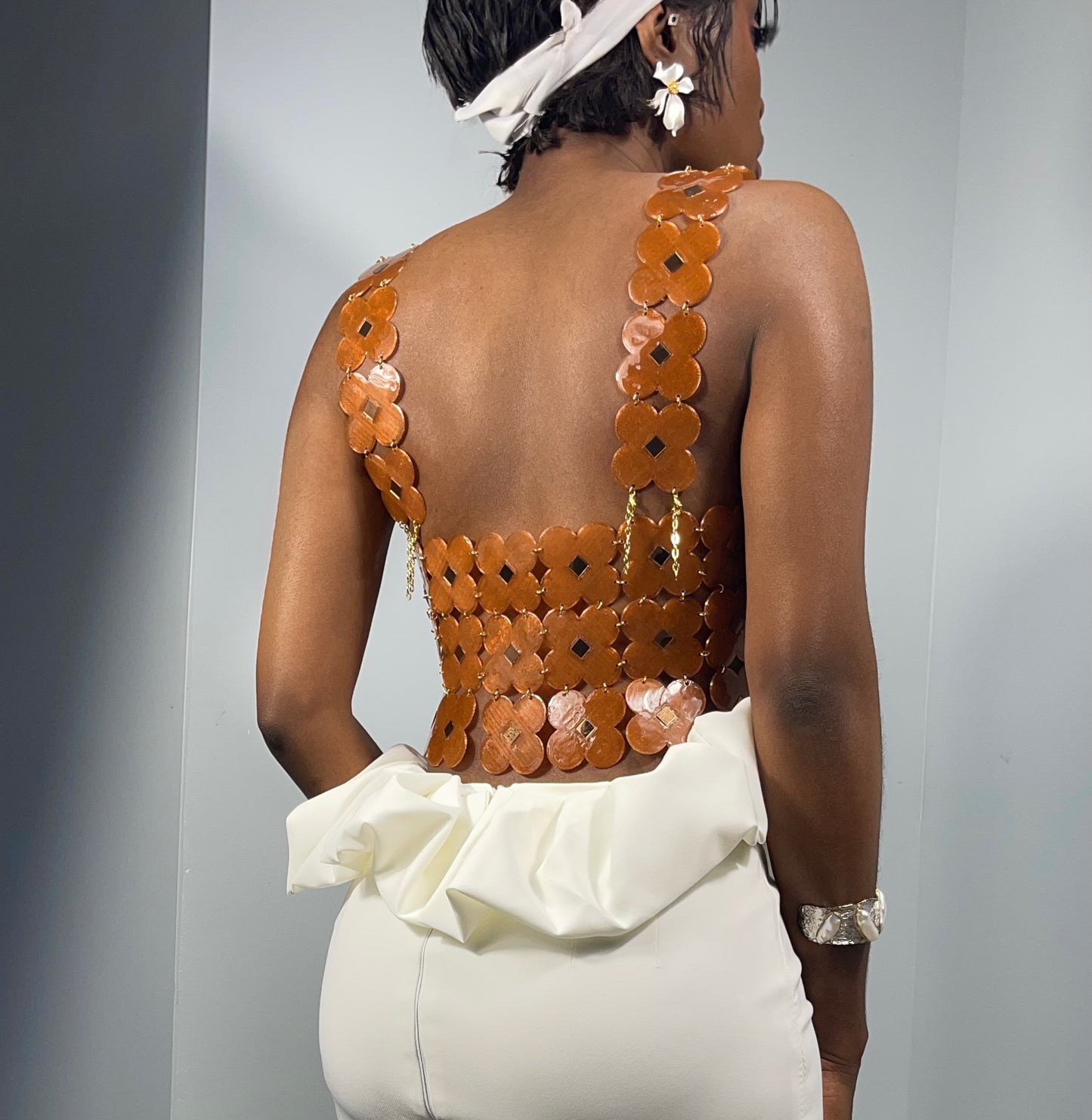 JEWELZ ONSUNDAY |Honey Brown Mirror Chainmail Petal Top