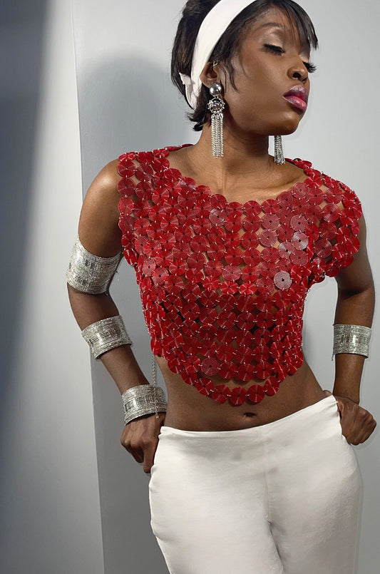 JEWELZ ONSUNDAY| Cherry Red Spiral Sterling Chainmail Top