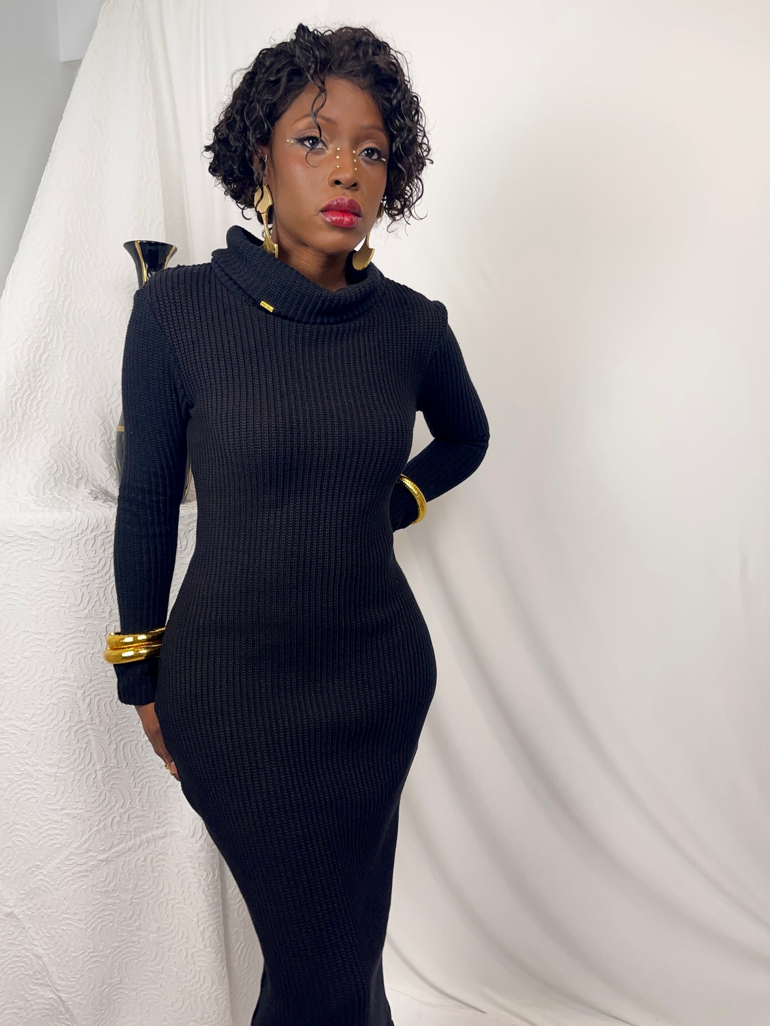 cotton midi sweater dress Quince Women's Ribbed Long Sleeve V-Neck Midi Dress, Cotton Cashmere Blend in Olive, Size Large