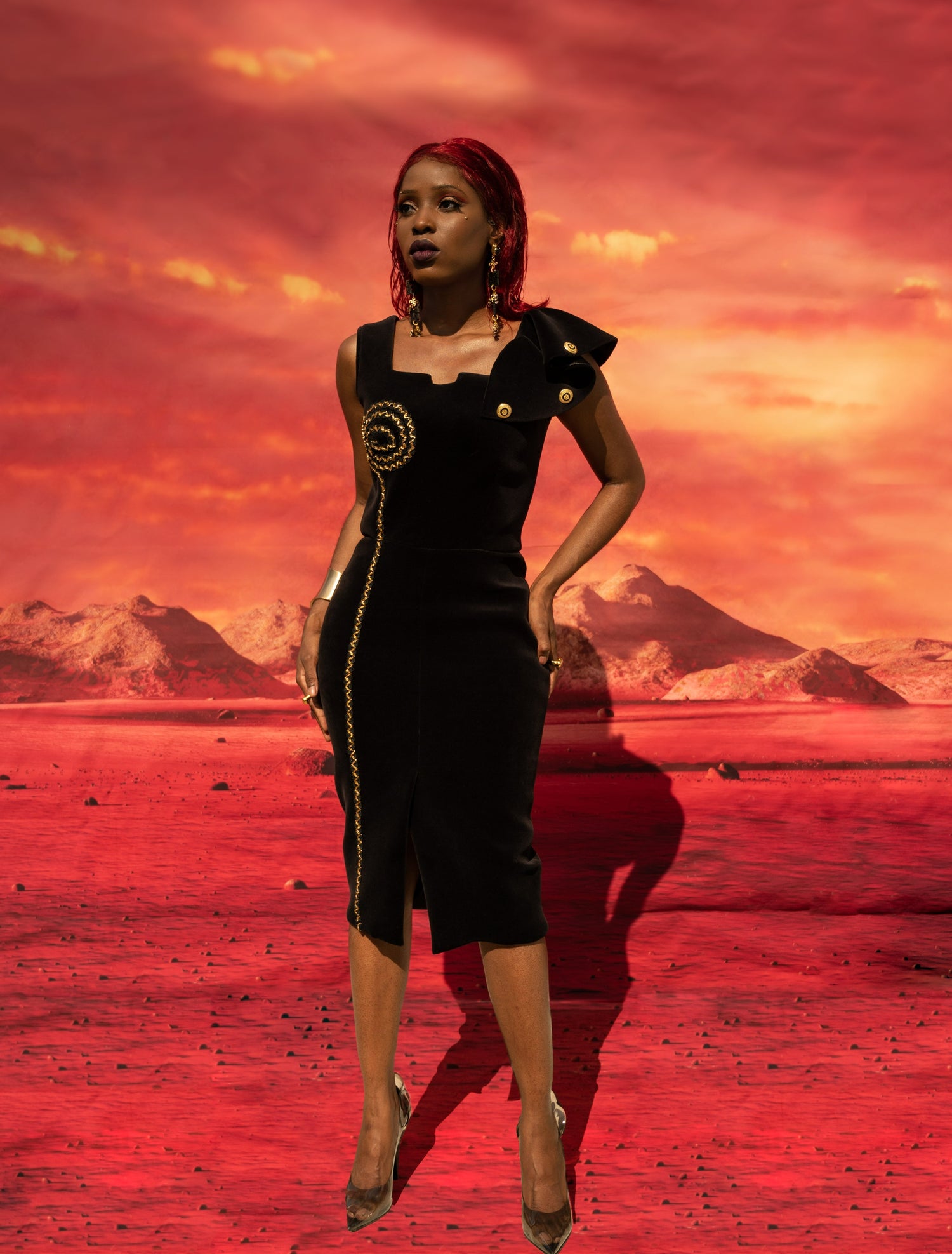 Black Gold Velvet Midi Dress JEWELZ ONSUNDAY Black Gold Velvet Midi Dress JEWELZ ONSUNDAY