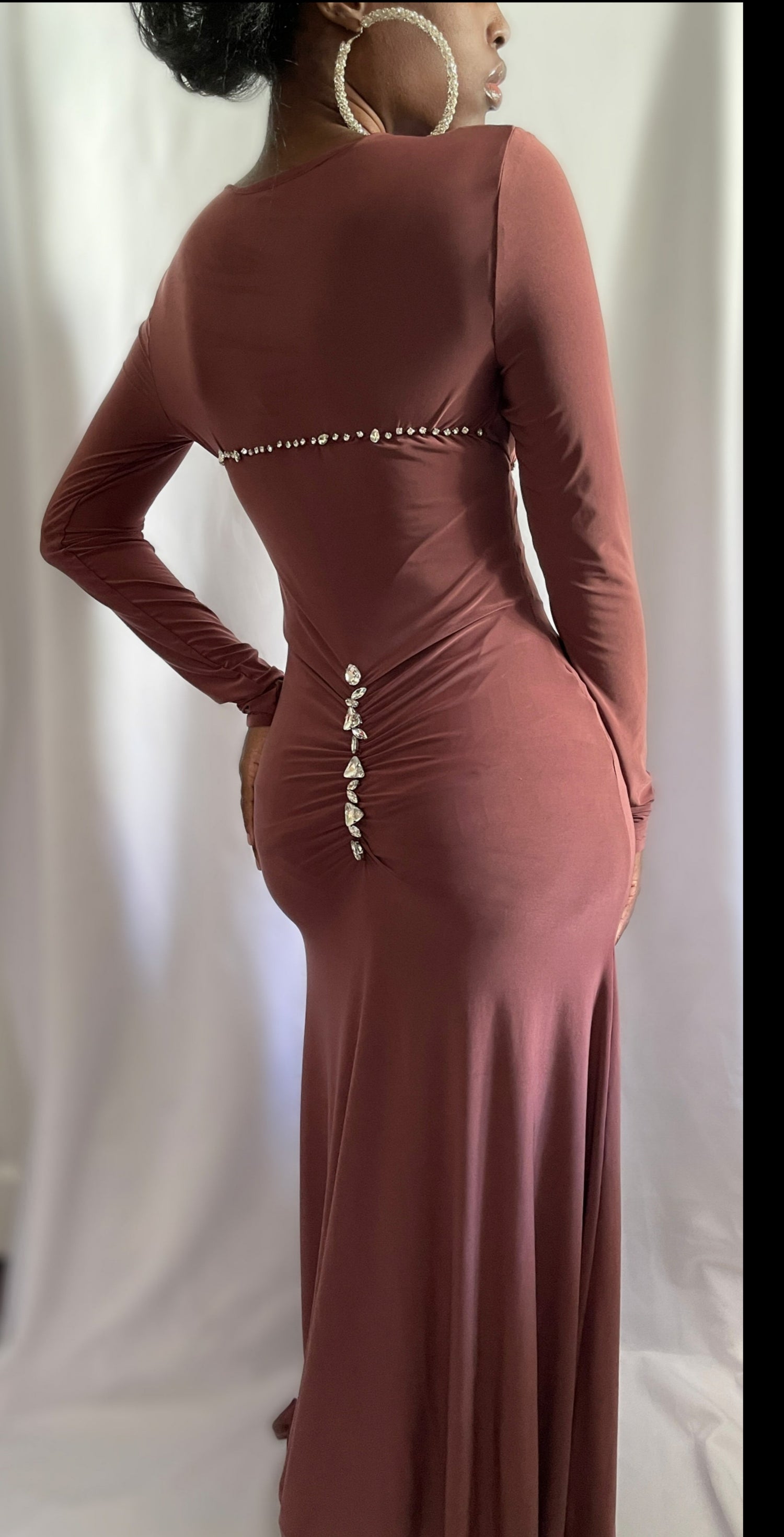 Mauve Brown Slinky Rhinestone Dress JEWELZ ONSUNDAY Mauve Brown Slinky Rhinestone Dress JEWELZ ONSUNDAY
